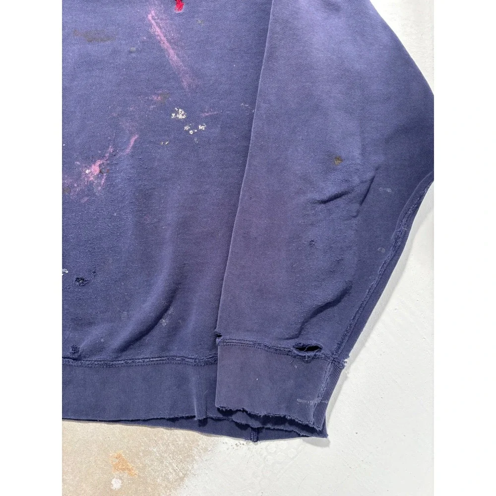 Polo Ralph Lauren Distressed Sweatshirt Mens XXL Navy Thrashed Paint Splatter